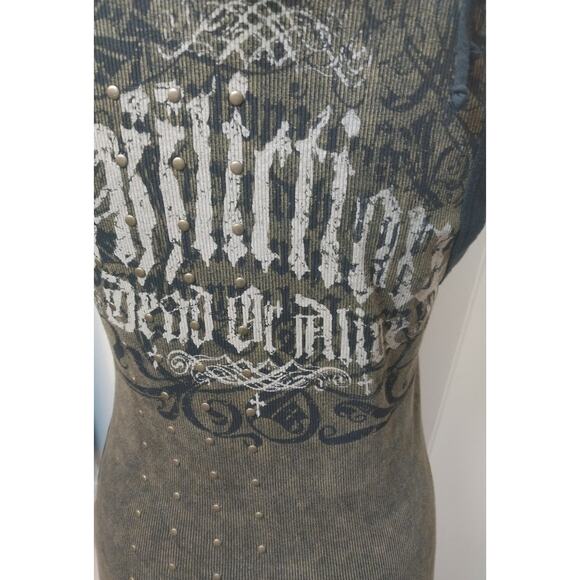 Affliction Vintage Graphic "Dead Or Alive" Lace-Up Dress. L - Picture 10 of 15